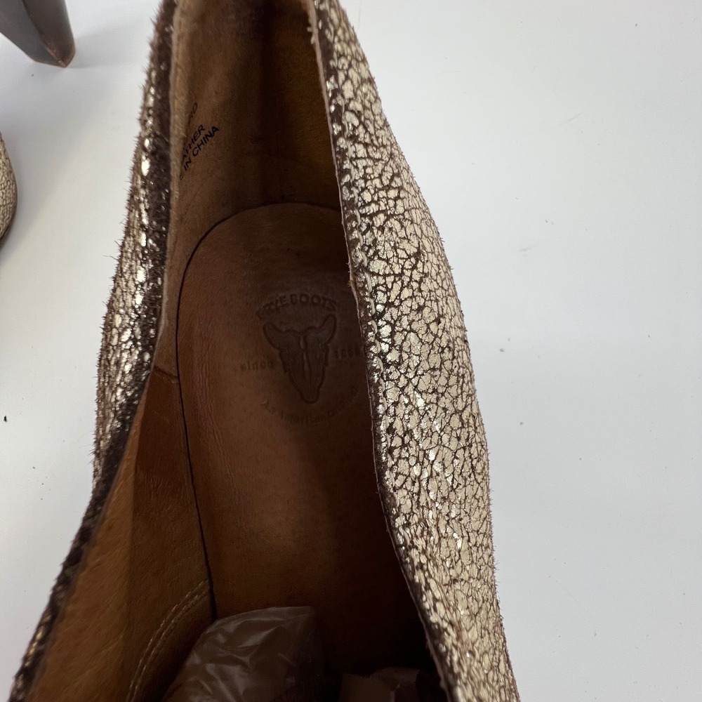 Frye Lisa Oxford Metallic Gold Crackle Leather Lace Up Heels 73046 Size 9M - Picture 6 of 9
